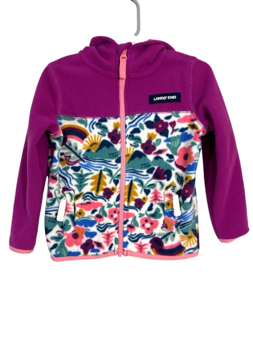 Land’s End Girl’s Floral Fleece Zip Front Hoodie - Picture 2 of 7